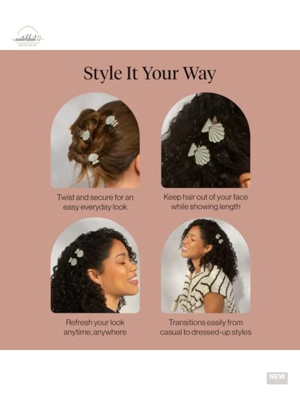 Clam Shell Hair Clips - 2pc Set Metal Strong Hold Hair Accessories
